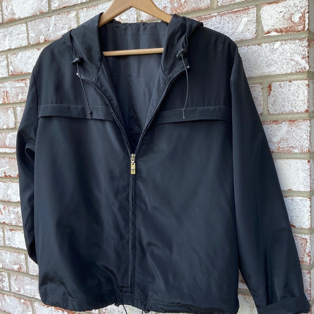 NEW Ladies microfiber jacket with hood pull strings zipper on left flap and back